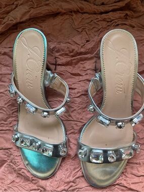 J. Crew Silver Jewel-Embellished Slide Heels